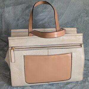 Issac Mizrahi Beige Leather Satchel Handbag